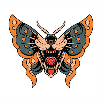 butterfly tiger tattoo vector design