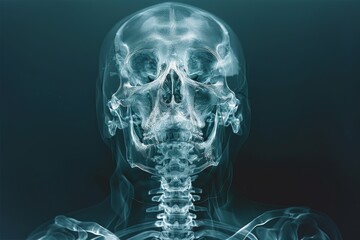 Frontal x-ray view of human skull and upper body