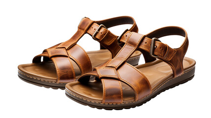 Naklejka premium Showcase of Foot Comfort Elegant Brown Color Leather Sandals, Isolated Transparent Background PNG