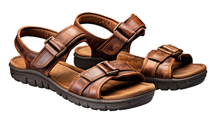 Naklejka premium Showcase of Foot Comfort Elegant Brown Color Leather Sandals, Isolated Transparent Background PNG