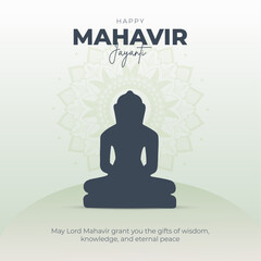 Mahavir Jayanti Post and Greeting Card. Happy Mahaveer Jayanti Celebration Wishes Background and Banner Vector Illustration
