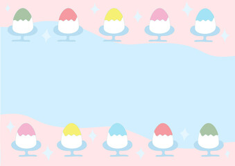 ピンクと水色の背景とカラフルな手書きのかき氷