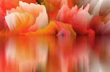 Papier Peint photo Rouge Magical world. Abstract Landscape, surreal lake and reflections. art, creativity and imagination. 3d illustration