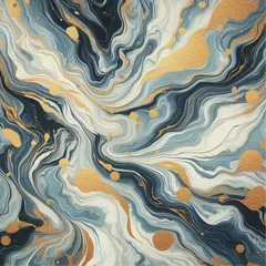 Fotobehang Blue and Gold Marble Abstract Vector: Marbled Wallpaper Design Featuring Natural Swirls of Marble and Gold Dust © MrArsalan`s Art
