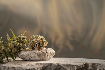 Fresh Cannabis Buds on Textured Stone