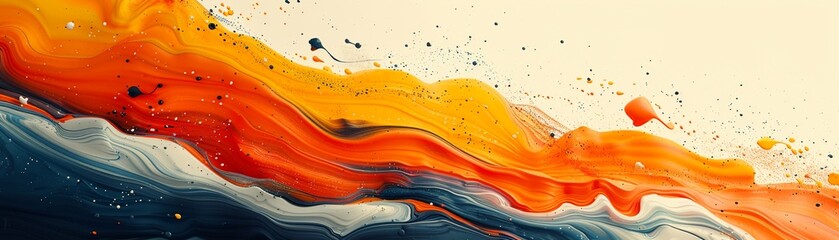 Dynamic abstract fluid art with a vibrant explosion of orange and blue colors, suggesting movement and creativity.