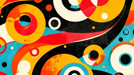 Fotobehang Colorful abstract pattern with circles and swirls on black background © Margo_Alexa