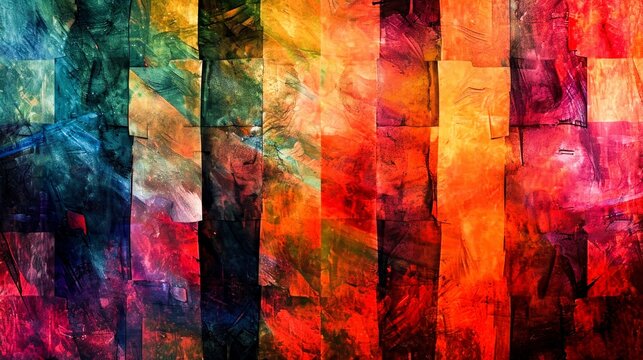 Colorful abstract painting depicting a wall of different shades
