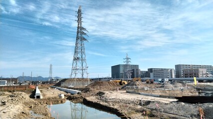 Large-scale development site converted from rice fields, Kyoto, Japan