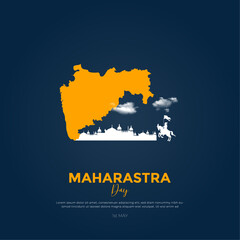 Happy Maharastra Day with maharastra map Silhouette Vector Illustration and typography of happy maharastra day, vector illustration.