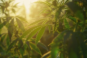 Sunlight Filtering Through Marijuana Plant Leaves