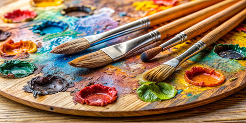 Obraz premium easel, palette, brushes, paints