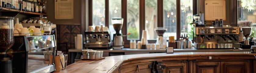 Fototapeta na wymiar Vintage Espresso Machine in Rustic Coffee Shop