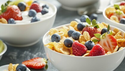 Variety of Healthy Breakfast Choices on Wooden Table