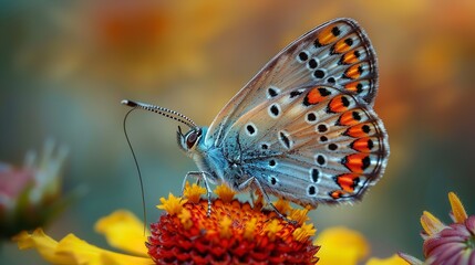 Zerynthia ruminal, the colorful butterfly, perched on a yellow flower. Generative Ai