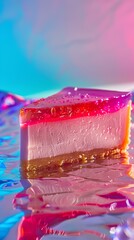 Vibrant Jelly Cheesecake Slice on Colorful Background