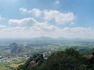 Fototapeta premium Kotappakonda, India. hill top view with fog early in the morning