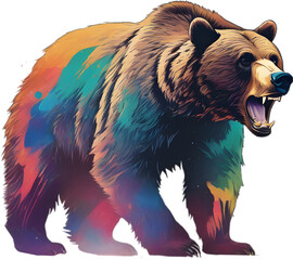 Close-up painting of a ferocious bear. - obrazy, fototapety, plakaty