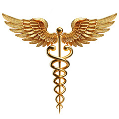 golden caduceus medical symbol isolated on transparent background PNG Image AI Generated - obrazy, fototapety, plakaty