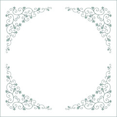 Round green vegetal ornamental frame with leaves, decorative border, corners for greeting cards, banners, business cards, invitations, menus. Isolated vector illustration.	
