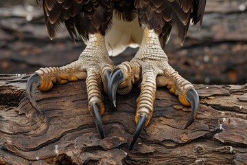 Bald Eagle Talons Clutching Driftwood - Majestic Bird of Prey Up Close - obrazy, fototapety, plakaty