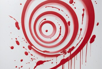 Red spray stain, graffiti spiral in bright colours 