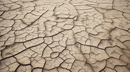 A cracked desert floor with patterns formed by dried mud and sand