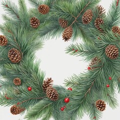 Watercolor Christmas wreath of pine branches in bright colours 