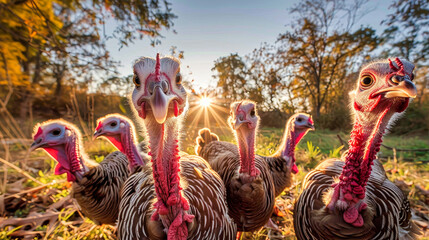 A majestic group of turkeys standing closely together in a harmonious display of unity and solidarity - Powered by Adobe