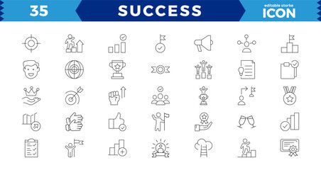 Success and Growth Editable Icons set. Vector illustration in modern thin line style of business icons: personal, business development, plan and process symbol. Solid icons vector collection.