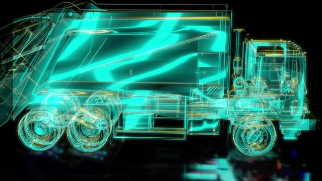 Rendering 3D animation, VISUAL EFFECTS Garbage truck car Model on a black background