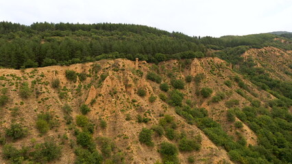 Aerial view of rock formation Stob pyramids,Bulgaria.