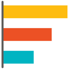 Obraz premium Colourful horizontal bar graph line icon, 3 bars, simple business diagram flat design illustration pictogram for infographic interface elements for app logo web button ui isolated on white background