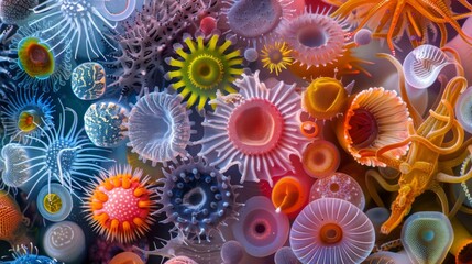A colorful collage of various protozoa showcasing the incredible diversity of shapes and sizes found within this hidden microscopic