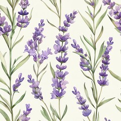 Petite lavender sprigs, seamless pattern, tranquil light watercolor. Seamless Pattern, Fabric Pattern,  Tumbler Wrap, Mug Wrap.