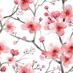 Tiny blooming cherry blossoms, seamless, light watercolor elegance . Seamless Pattern, Fabric Pattern,  Tumbler Wrap, Mug Wrap.