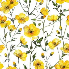 Little bright buttercups, seamless floral pattern, light watercolor . Seamless Pattern, Fabric Pattern,  Tumbler Wrap, Mug Wrap.
