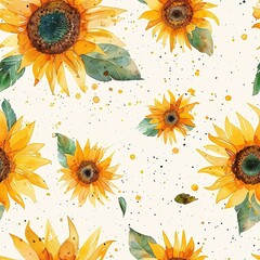 Miniature sunflower specks, seamless, light watercolor backdrop. Seamless Pattern, Fabric Pattern,  Tumbler Wrap, Mug Wrap.