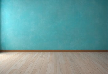 Blue turquoise empty wall and wooden floor in bright colours  - obrazy, fototapety, plakaty