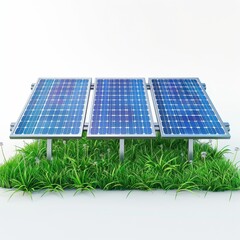 Solar panels on grass field harnessing solar energy with engineering precision