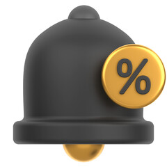 3d icon of a bell with discount sign