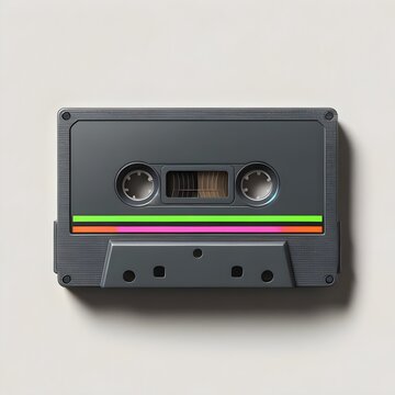 Classic Cassette Tape with Rainbow Stripe Detail isolated