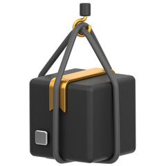 3d icon of a package being dragged by a lift hook