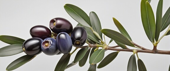 Olive branch with ripe and delicious olives in Bright Colours  - obrazy, fototapety, plakaty