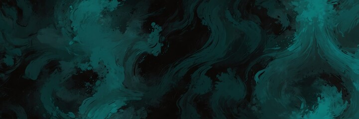 teal and black abstract background with cloudy swirls pattern from Generative AI