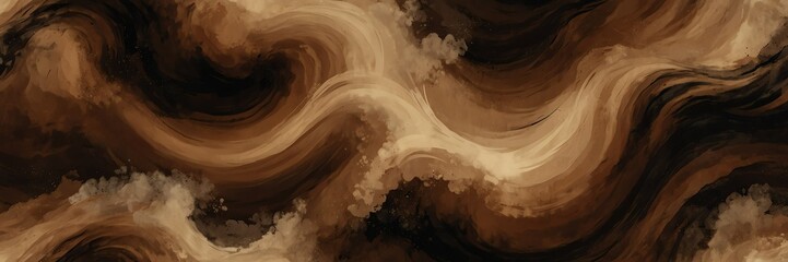 brown and black abstract background with cloudy swirls pattern from Generative AI - obrazy, fototapety, plakaty