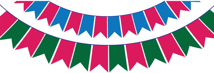 Obraz premium Multicolored bright triangular flags isolated on a white background