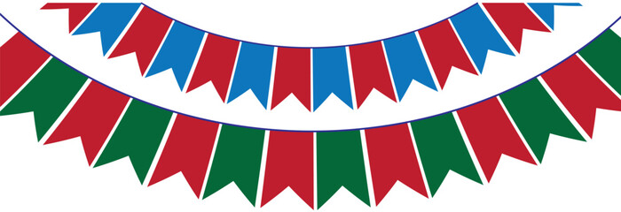 Obraz premium Multicolored bright triangular flags isolated on a white background