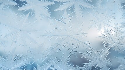 A frosted windowpane with delicate ice crystals forming unique patterns