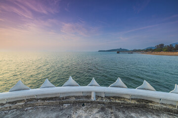 Beautiful of Buddhist temple in the sea at Phayam island, Ranong Province, Thailand.